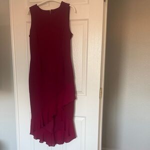 Ivanka Trump Asymmetrical Sleeveless Dress in Deep Red